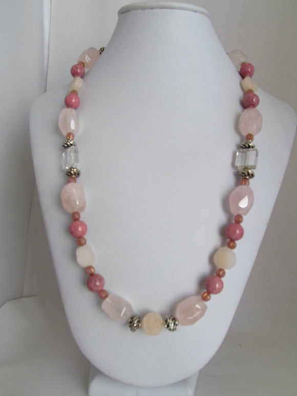 Pink Quartz and Chrystal Necklace
