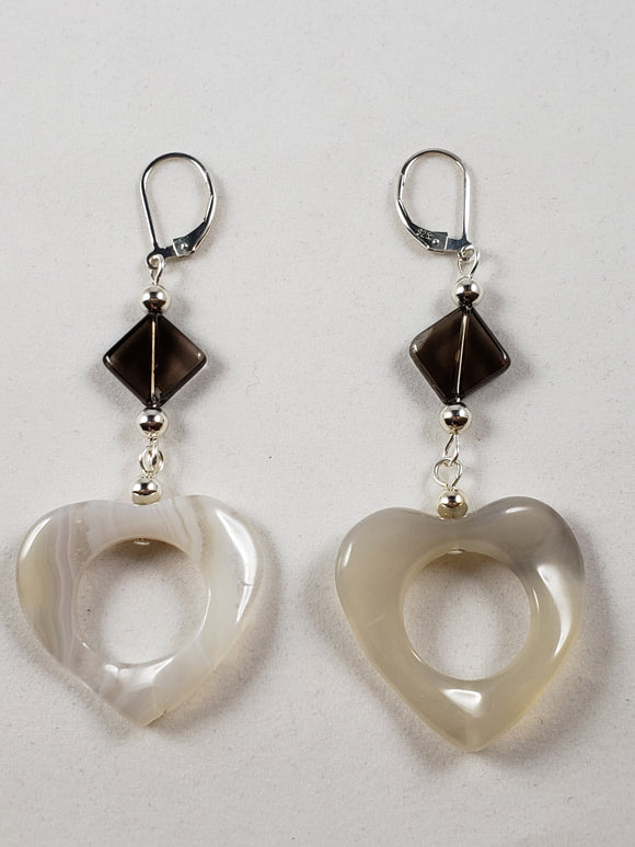 Large Agate Heart Earrings