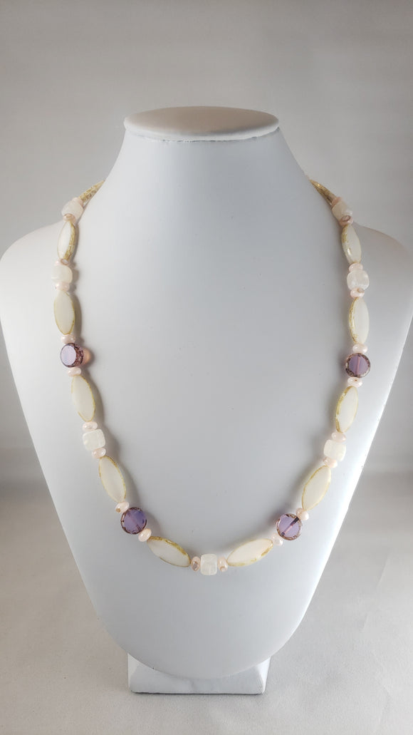 Pink Opal and Lavender Czech glass Necklace