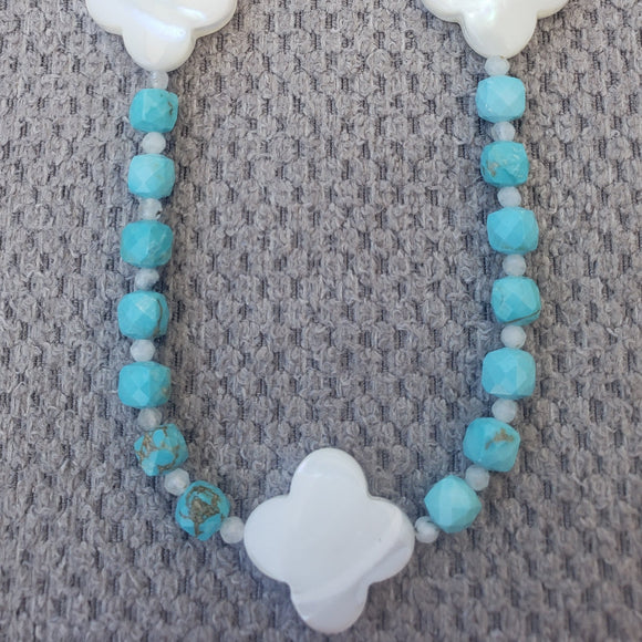 Hubei Turquoise and Mother of Pearl Clover Necklace