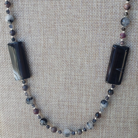 Tourmalinated Quartz, multi colored Tourmaline, and Agate Necklace