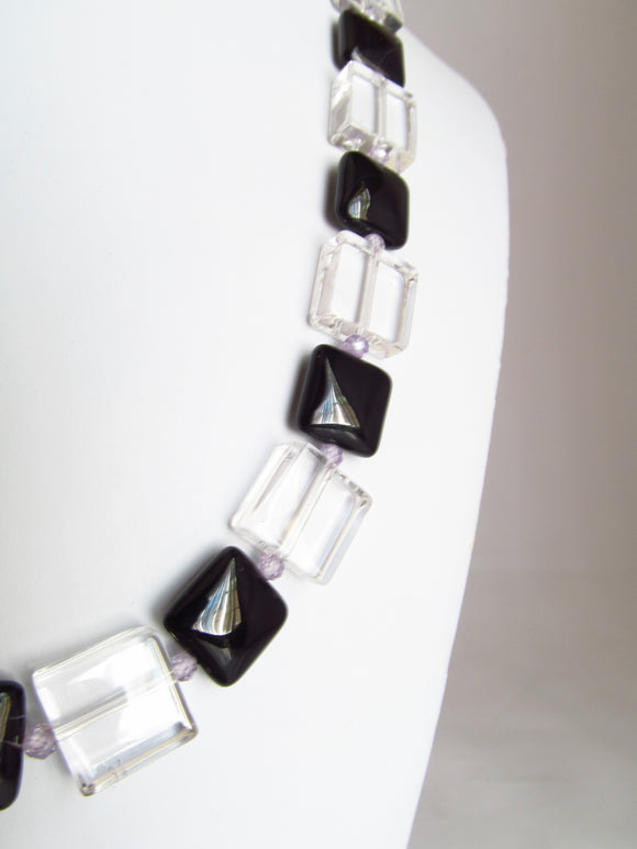Clear Crystal and Black Onyx Square Necklace
