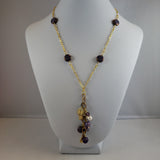 Gold Tone Purple Cluster Necklace