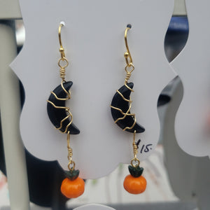Black Moon and Pumpkin Earrings