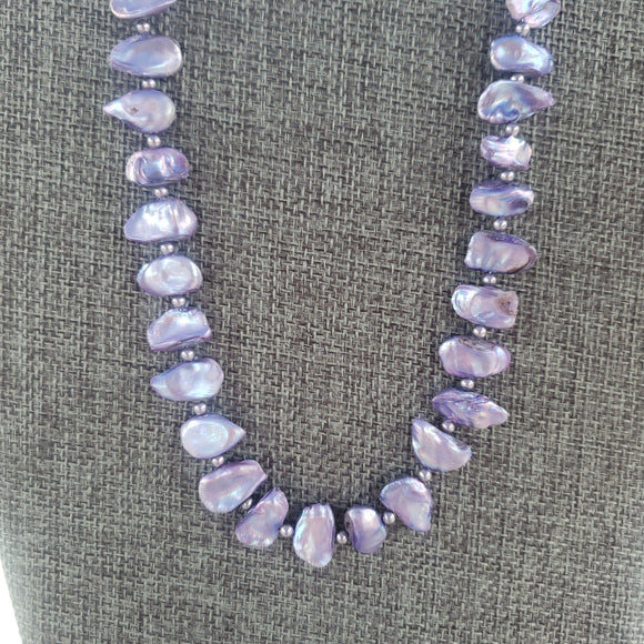 Lavender Pearls and Shell Heart Necklace
