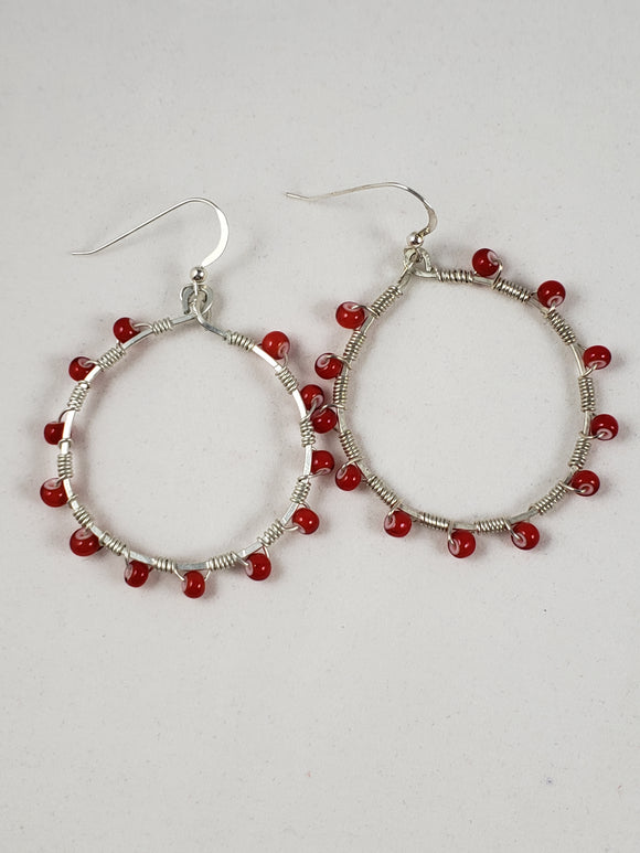 Red & Sterling Silver Earring