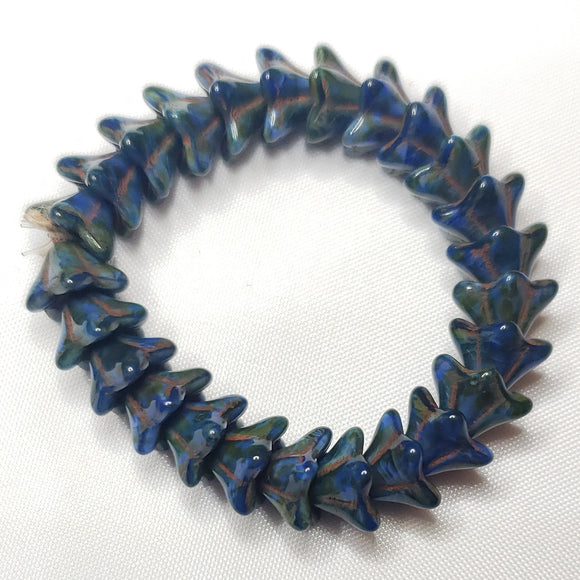 Blue Silk Bell Flower Czech Glass 6x9 mm