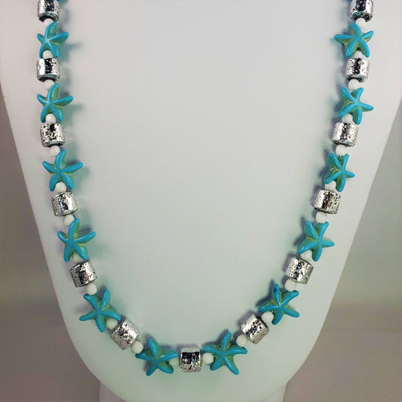Turquoise Starfish and Silver Lava Necklace